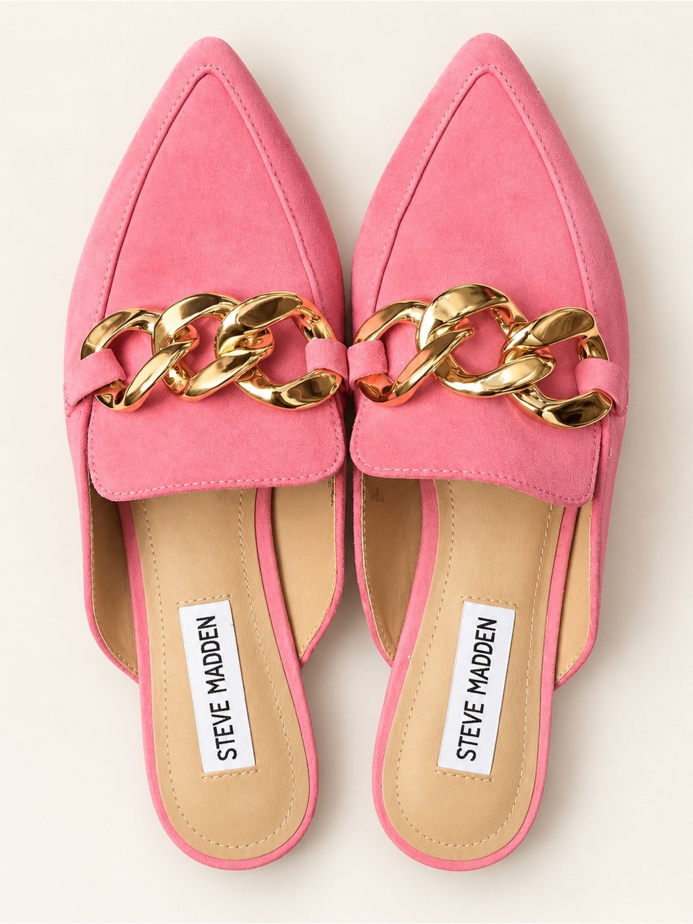 Steve Madden Pink Suede Chain Link up On Flats Pointed Mules Size 7